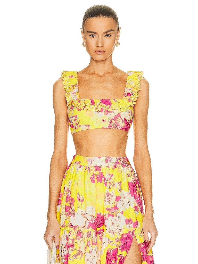 Hemant & Nandita Auril Linen Crop Top Yellow Womens Size Medium